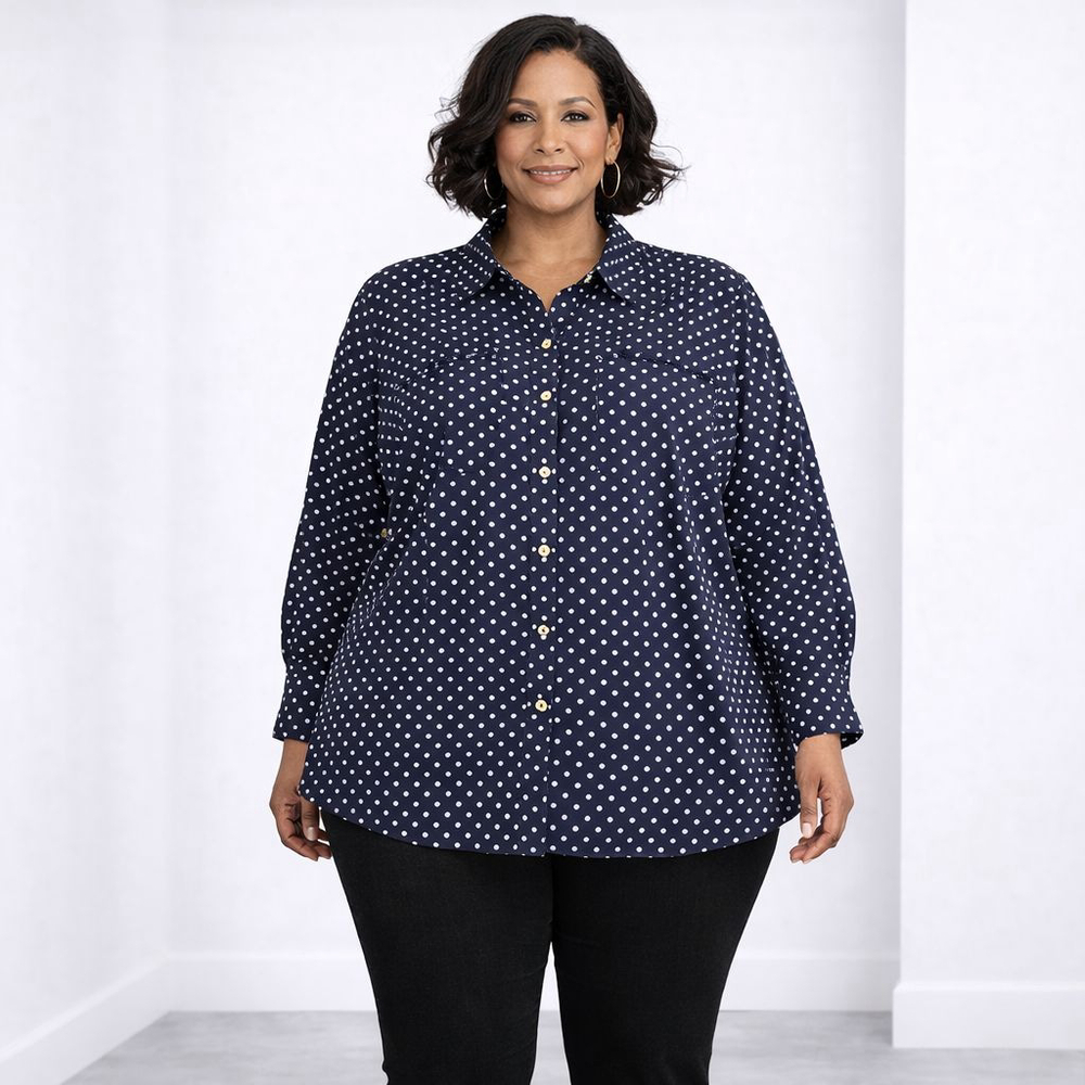 🔥 BUNDLE DEAL: 3/$25 OR  5/$50 Jones New York 2X Navy White Polka Dot Blouse